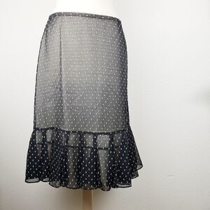 Ann Taylor loft sheer black patterned skirt ruffle